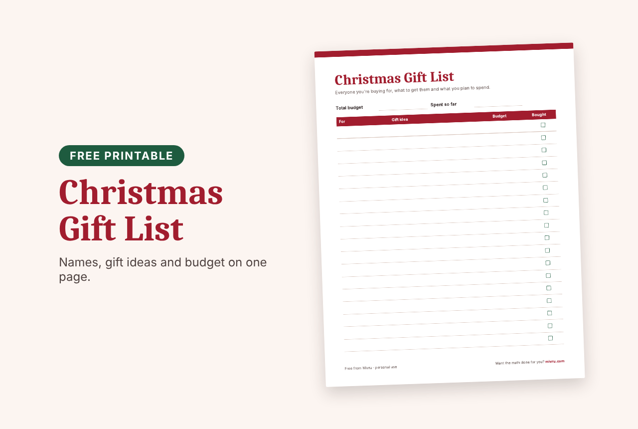 Free printable Christmas gift list